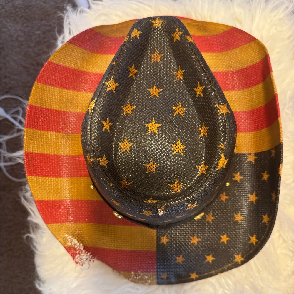 Patriotic Star & Stripe Cowboy Hat - Red & Yellow with Black Stars